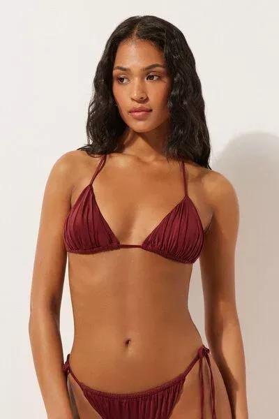 Red Shiny Satin Removable Padding Triangle Bikini Top, 5501_156E, large image number 1