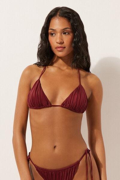 Red Shiny Satin Removable Padding Triangle Bikini Top, 5501_156E, medium