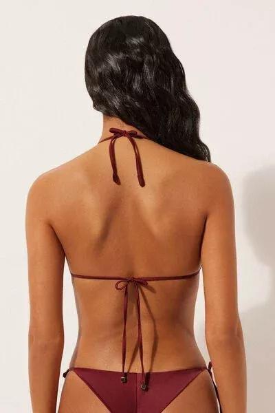 Red Shiny Satin Removable Padding Triangle Bikini Top, 5501_156E, large image number 2