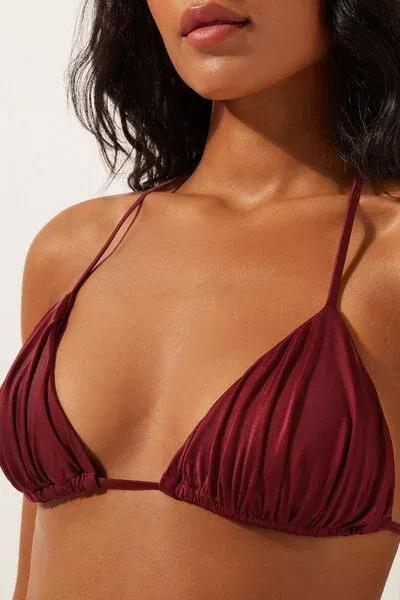 Red Shiny Satin Removable Padding Triangle Bikini Top, 5501_156E, large image number 3