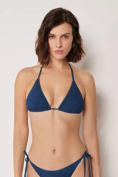 Navy Crinkle Waves Triangle Bikini Top, 5501_157E, large image number 1