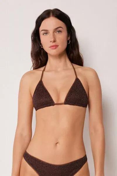Brown Metallic Glow Triangle Bikini Top, 5501_169E, medium