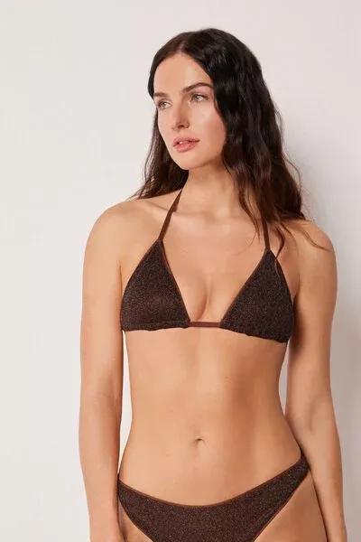Brown Metallic Glow Triangle Bikini Top, 5501_169E, large image number 1