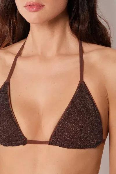 Brown Metallic Glow Triangle Bikini Top, 5501_169E, large image number 3