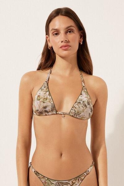 Beige/Green Tropical  Foliage Triangle Bikini Top, 5501_144E, large image number 0