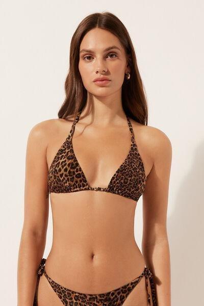 Brown Animal Print Triangle Bikini Top, 5501_145E, large image number 0