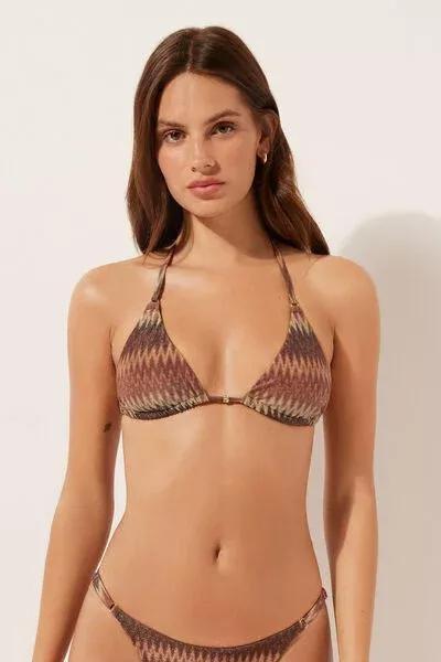 Brown Golden Chevron Triangle Bikini Top, 5501_151E, large image number 0
