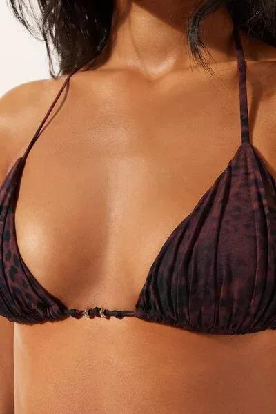 Brown Animal Print Triangle Bikini Top, 5501_165E, large image number 3