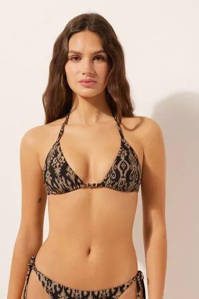 Black / Gold Golden Ethnic Non-Wired Bikini Top, 5501_168E, medium