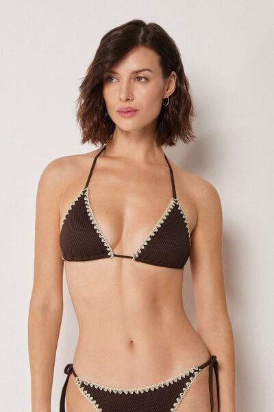 Brown Bicolour Embroidery Triangle Bikini Top, 5501_170E, large image number 0