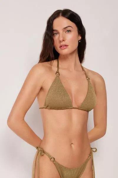 Brown Sophisticated Shine Triangle Bikini Top, 5501_172E, large image number 1