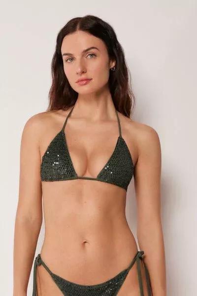 Green Sequin Net Triangle Bikini Top, 5501_175E, large image number 0