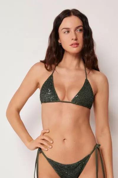 Green Sequin Net Triangle Bikini Top, 5501_175E, medium