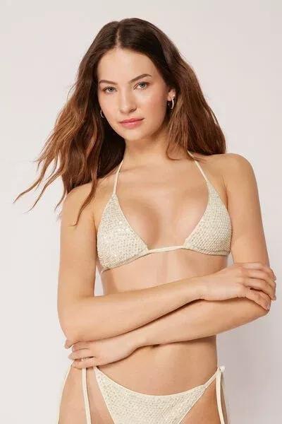 White Sequin Net Triangle Bikini Top, 5501_176E, large image number 1
