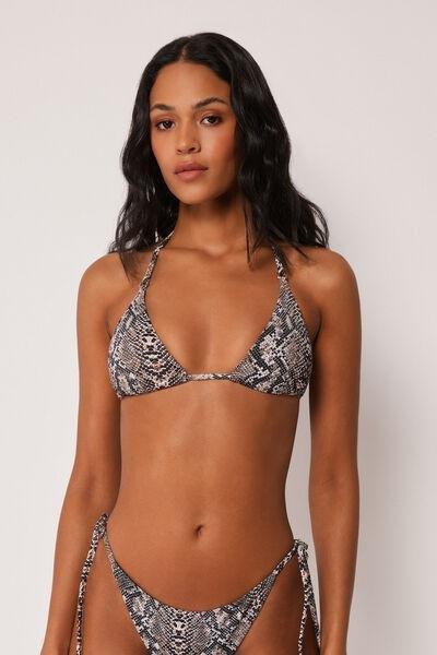 Biege Animal Print Triangle Bikini Top, 5501_181E, medium