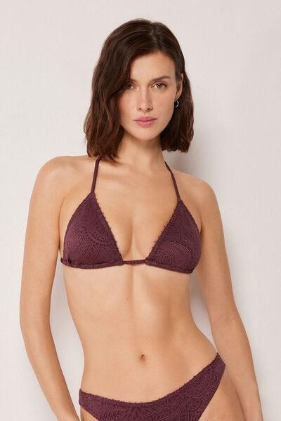 Burgundy Precious Jacquard Triangle Bikini Top, 5501_182E, large image number 1