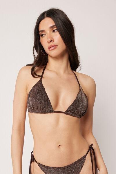 Brown Glitter Detail Triangle Bikini Top, 5501_244E, large image number 0