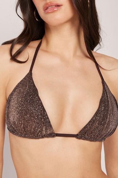 Brown Glitter Detail Triangle Bikini Top, 5501_244E, large image number 3