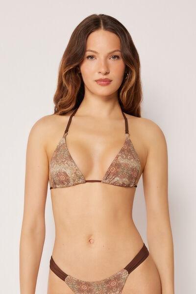 Brown/Beige Ethnic Boho Triangle Bikini Top, 5501_255E, large image number 0