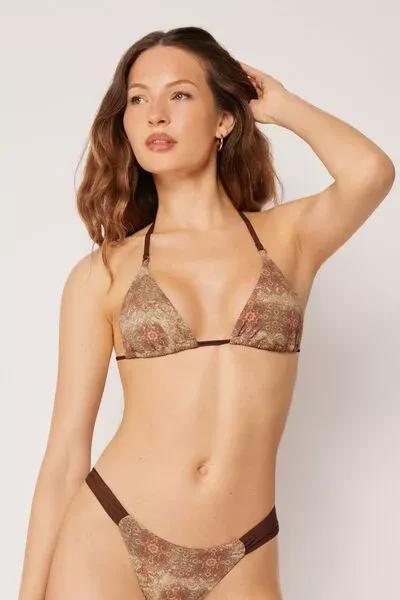 Brown/Beige Ethnic Boho Triangle Bikini Top, 5501_255E, large image number 1