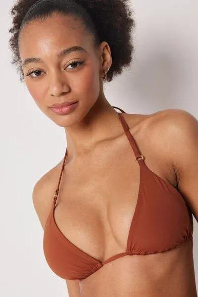 Brown Premium Fit Triangle Bikini Top, 5501_161E, large image number 3