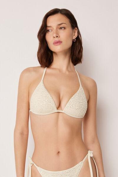 White Sequin Net Padded Triangle Bikini Top, 5501_176E, large image number 0