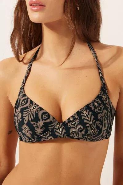 Black / Gold Golden Ethnic Triangle Bikini Top, 5501_168E, large image number 3