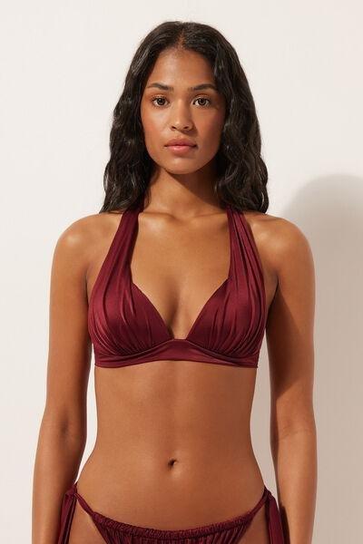 Red Shiny Satin Graduated Padded Triangle Bikini Top, 5501_156E, large image number 0