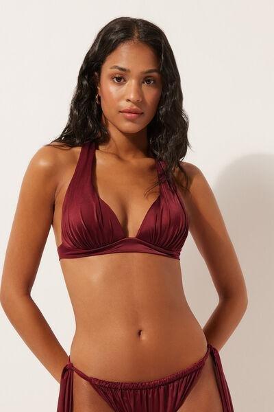 Red Shiny Satin Graduated Padded Triangle Bikini Top, 5501_156E, large image number 1