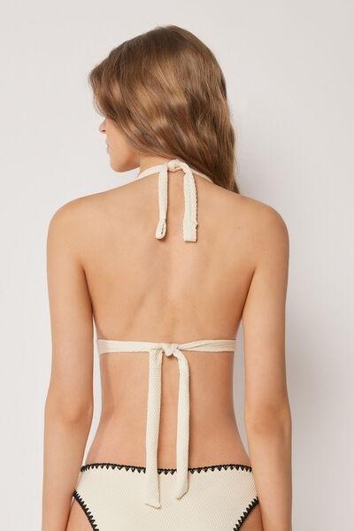 White Bicolour Embroidery Padded Triangle Bikini Top, 5501_171E, large image number 2