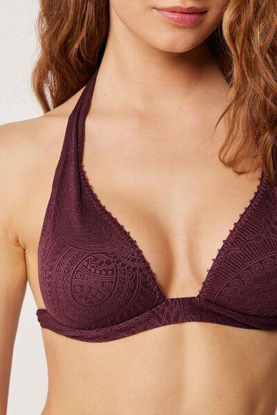 Burgundy Precious Jacquard Padded Triangle Bikini Top, 5501_182E, large image number 3