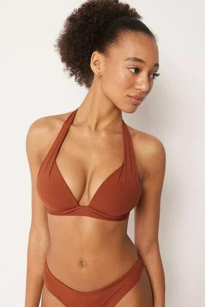 Brown Premium Fit Padded Triangle Bikini Top, 5501_161E, large image number 1