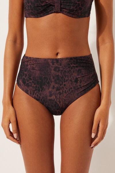 Brown Animal Print High-Waist Bikini Bottom, 5501_165E, large image number 0