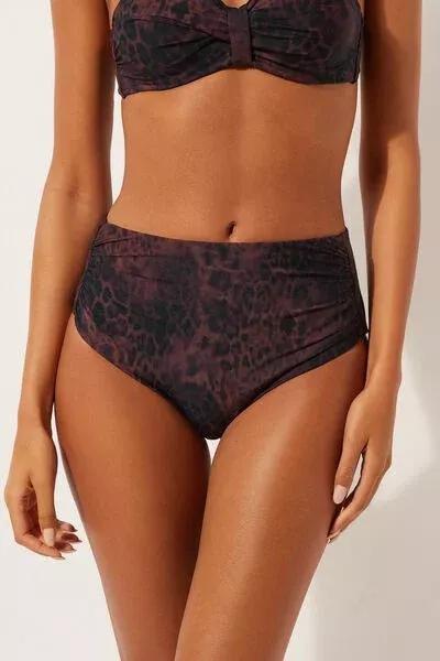 Brown Animal Print High-Waist Bikini Bottom, 5501_165E, medium