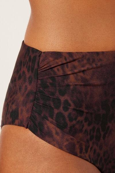 Brown Animal Print High-Waist Bikini Bottom, 5501_165E, large image number 3