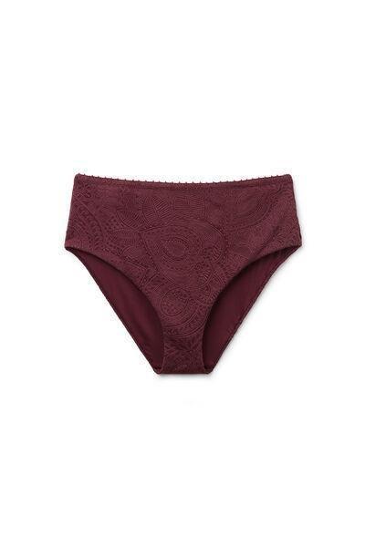 Burgundy Precious Jacquard High-Waisted Bikini Bottoms, 5501_182E, large image number 0