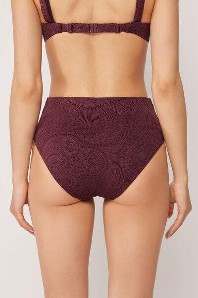 Burgundy Precious Jacquard High-Waisted Bikini Bottoms, 5501_182E, large image number 1