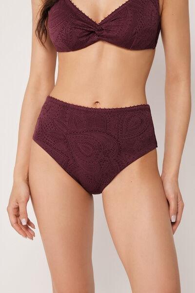 Burgundy Precious Jacquard High-Waisted Bikini Bottoms, 5501_182E, large image number 2