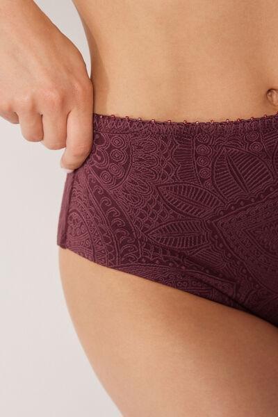 Burgundy Precious Jacquard High-Waisted Bikini Bottoms, 5501_182E, large image number 3