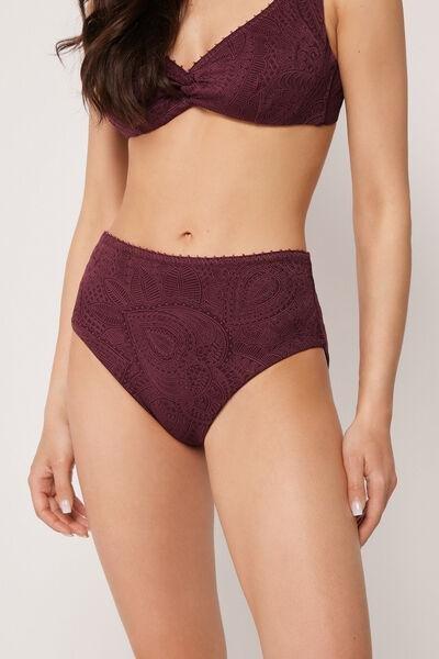 Burgundy Precious Jacquard High-Waisted Bikini Bottoms, 5501_182E, large image number 4