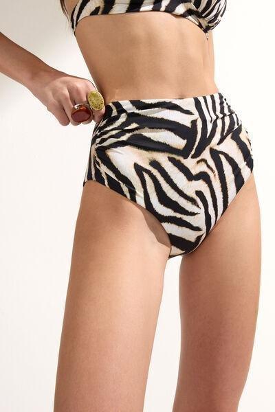 White/Black Savannah Zebra High-Waisted Bikini Bottoms, 5501_247E, large image number 0