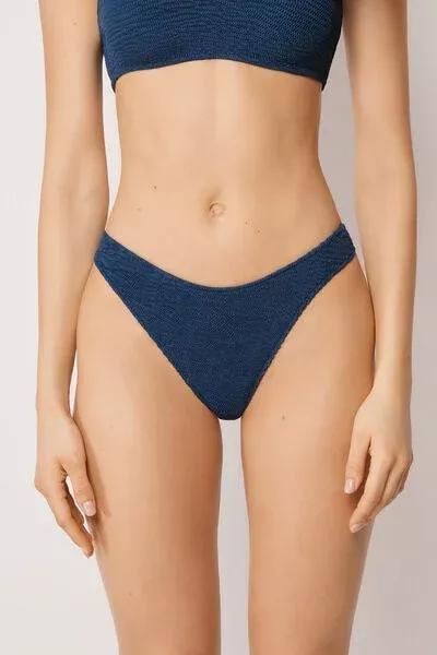 Navy Crinkle Waves Brazilian Bikini Bottoms, 5501_157E, large image number 0