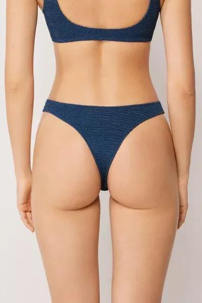 Navy Crinkle Waves Brazilian Bikini Bottoms, 5501_157E, large image number 2