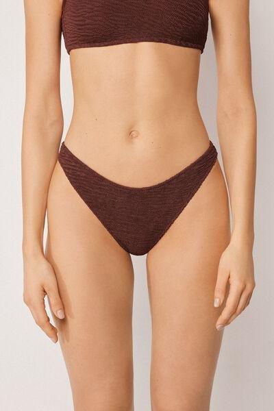 Brown Crinkle Waves Brazilian Bikini Bottoms, 5501_159E, medium