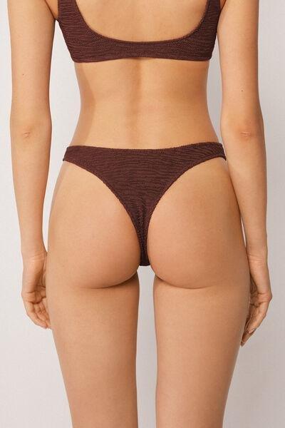 Brown Crinkle Waves Brazilian Bikini Bottoms, 5501_159E, medium