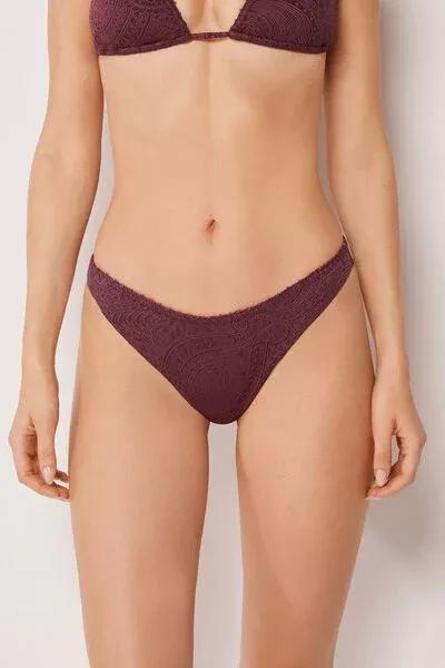 Burgundy Precious Jacquard Brazilian Bikini Bottoms, 5501_182E, medium
