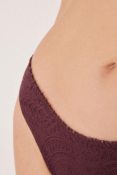 Burgundy Precious Jacquard Brazilian Bikini Bottoms, 5501_182E, large image number 3