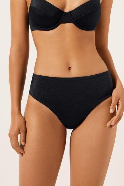 Black High-Waisted Brazilian Bikini Bottoms, , medium