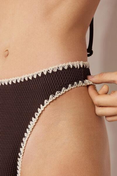 Brown Bicolour Embroidery High-Waisted Brazilian Bikini Bottoms, 5501_170E, large image number 3