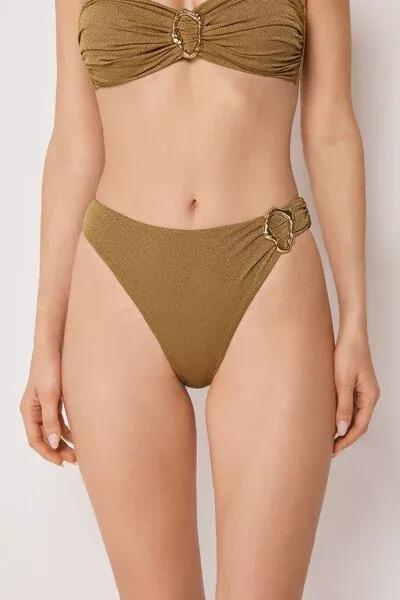 Brown Sophisticated Shine High-Waisted Brazilian Bikini Bottoms, 5501_172E, large image number 0
